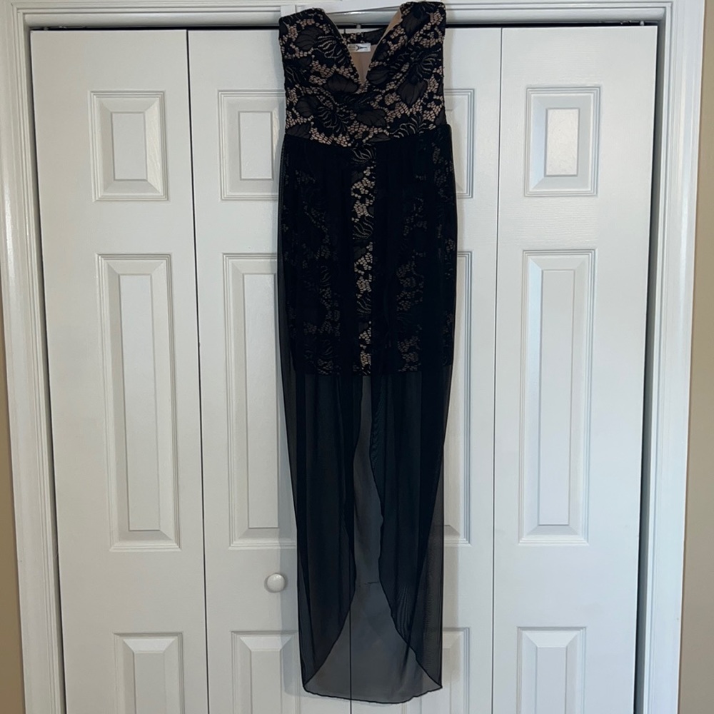 Black Strapless Dress with Lace Detail